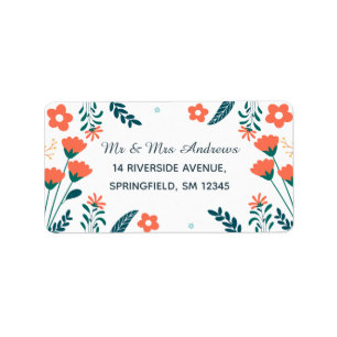 Étiquette Floral rouge moderne sur une adresse personnalisée