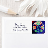 Étiquette FLORAL rouge vert bleu blanc (En situation)