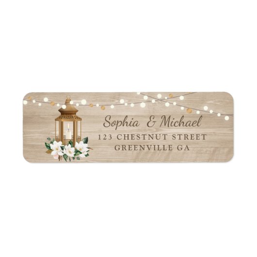 Étiquette Floral Rustique Lanterne En Bois Magnolia Éclairag (Devant)