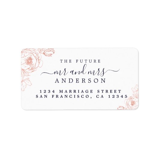 Étiquette Floral Script Future M. Mme Mariage Retour Adresse (Devant)