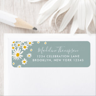 Étiquette Floral Teal Daisy Flower Elegant Script Label