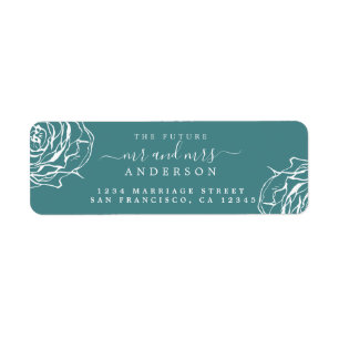 Étiquette Floral Turquoise Future M. Mme Mariage Retour Adre