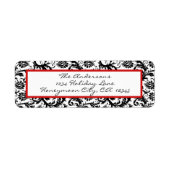 Étiquette Floral victorien Damask Swirl rouge et noir (Devant)