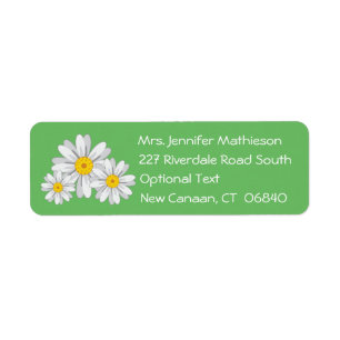 Étiquette Floral White Daisy Flower Green Return Adresse