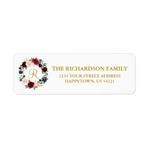 Étiquette Floral Wreath Holiday Monogram Gold Adresse