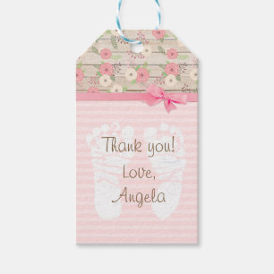 Étiquette florale rose de cadeau de baby shower d