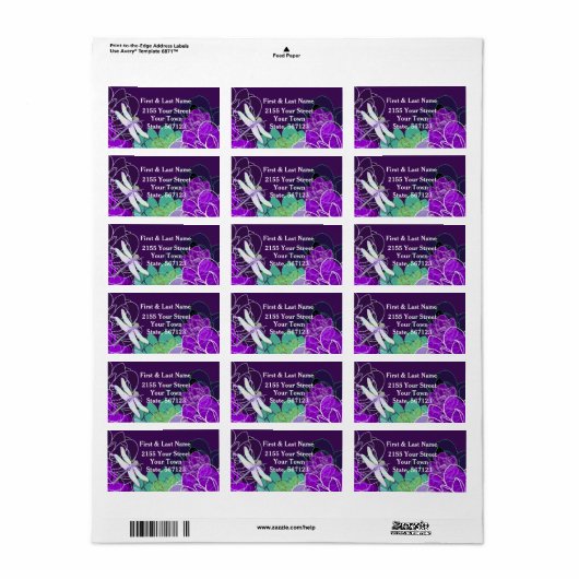 Étiquette Flore de libellule violette moderne (Feuille entière)