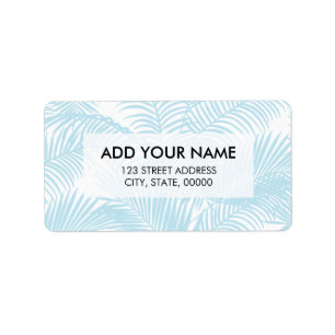 Étiquette Flore de palmiers tropicaux bleu pastel moderne