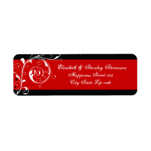 Étiquette Flore feuille de défilement noir, mariage rouge