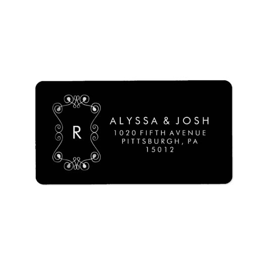 Étiquette Flore moderne noir et blanc Mariage encadré (Devant)