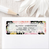 Étiquette Flores aquarelles | Floral rose et or sur noir (En situation)