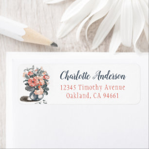 Étiquette Flower Vase Charcoal Orange Texte Adresse de retou