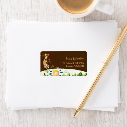 Étiquette Flûte Lecture Kokopelli Rustic Adresse Mariage (En situation)