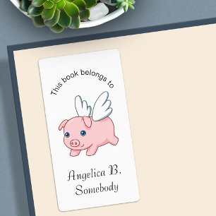 Étiquette Flying Pig - Cute Piglet with Wings Bookplate