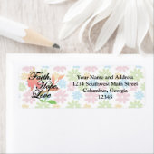 Étiquette Foi florale rose/verte Espère Amour (En situation)