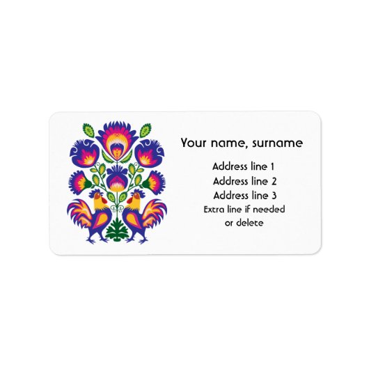 Étiquette folklore polonais mignon Wycinanki avec coqs (Devant)