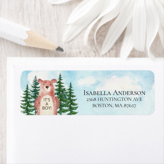 Étiquette Forest Adventure Bear C'est un garçon (En situation)