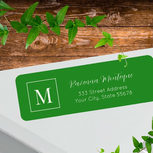 Étiquette Forest Green Elegant Personalized Monogram Name