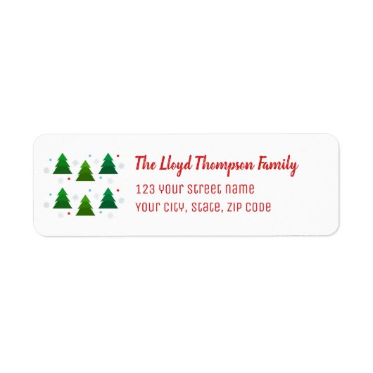 Étiquette Forêt d'arbres de Noël, flocons de neige, points b (Devant)