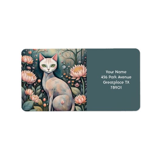 Étiquette Forêt de fleurs de chats mignons Imaginaires (Devant)
