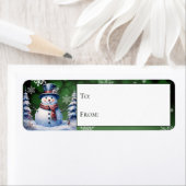 Étiquette Forêt d'hiver Snowman Noël cadeau vert (En situation)