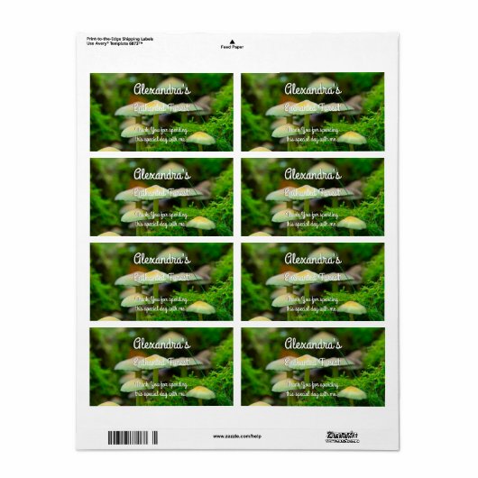 Étiquette Forêt Enchantée, Champignons Moss Personnalisé (Feuille entière)