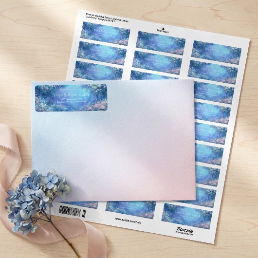 Étiquette Forêt Enchantée Misty Blue Cadre Doré