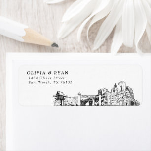Étiquette Fort Worth Skyline Modern Return Adresse Labels