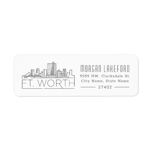 Étiquette Fort Worth, Texas Styliszed Skyline | (Devant)