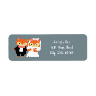 Étiquette Fox Cute Grey Mariage Personnaliser l'adresse de r