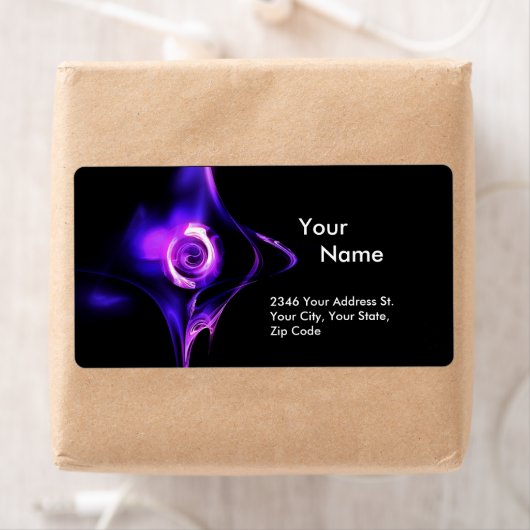 Étiquette FRACTAL ROSE 1 bleu rose pourpre noir (En situation)