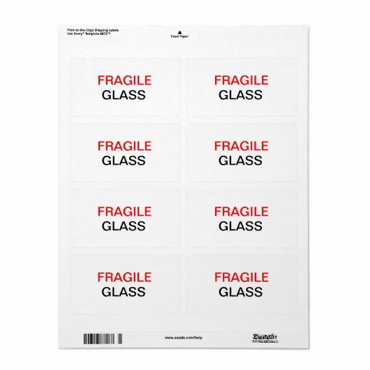Étiquette Fragile - Emballage et déplacement de verre (Feuille entière)