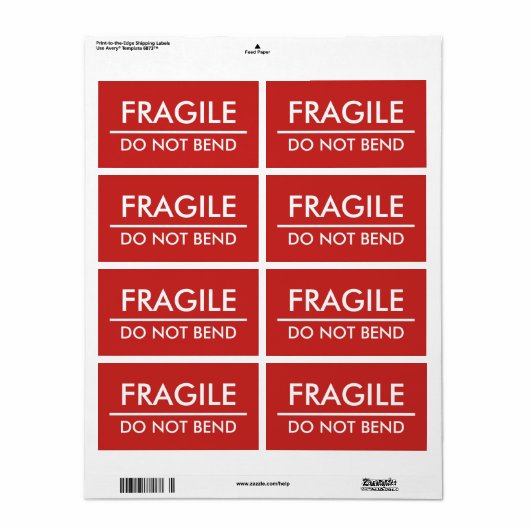 Étiquette Fragile / Ne pas plier Red Bold Mailing (Feuille entière)