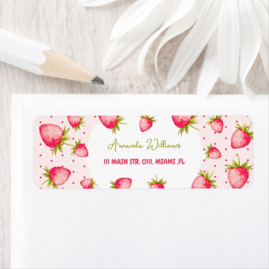 Étiquette Fraise mignonne Été Rose vert (En situation)