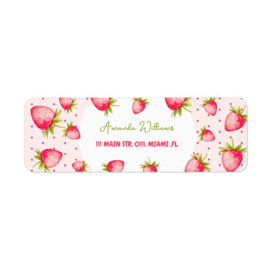 Étiquette Fraise mignonne Été Rose vert (Devant)