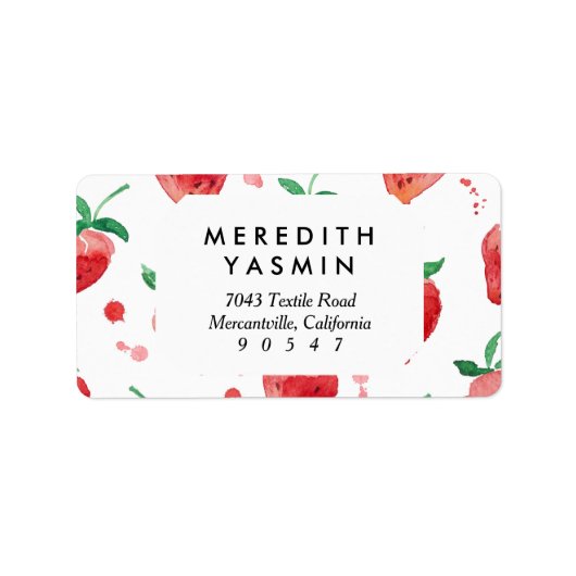 Étiquette Fraises d'aquarelle Berries peintes rose et rouge (Devant)