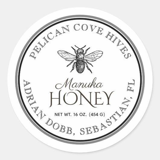 Étiquette français Bee White Honey avec double bor (Devant)