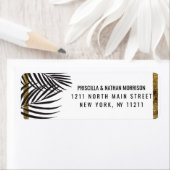 Étiquette Franges de Palmier Noir Bordure Or Adresse moderne (En situation)