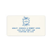 Étiquette French Blue Monogram Crest Wedding RSVP Address (Devant)