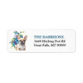 Étiquette French Bulldog Blue Floral Adresse de retour (Devant)