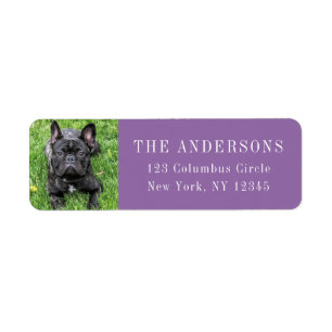 Étiquette  French Bulldog Photo Purple Return Address Label