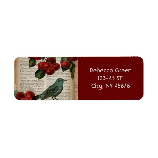 Étiquette frentry bird retro botanical red cherry (Devant)