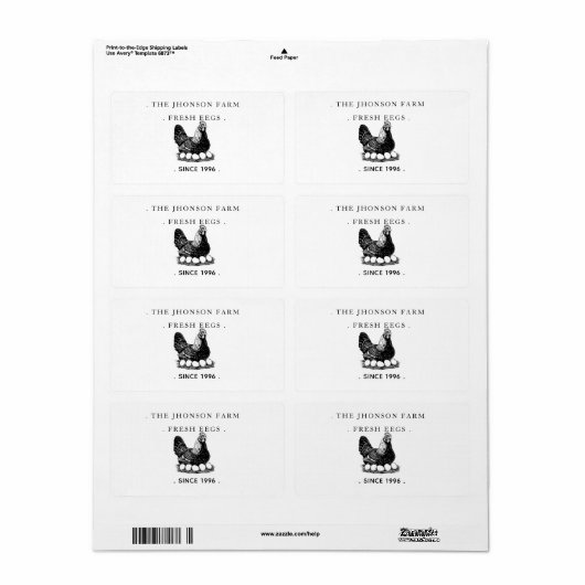 Étiquette Fresh Eggs Your Name Chicken Hens Egg (Feuille entière)