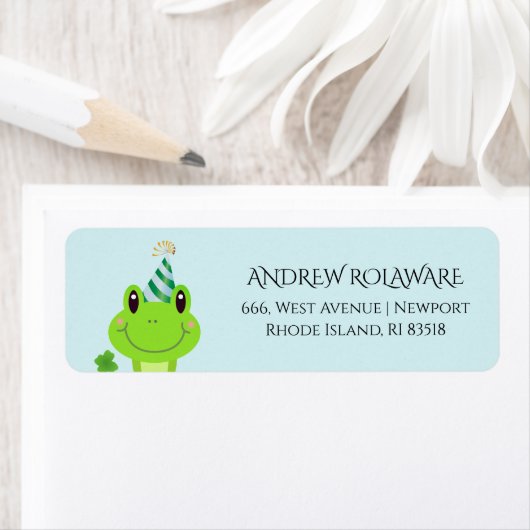 Étiquette Frog Clover Adresse de retour Sky Blue (En situation)
