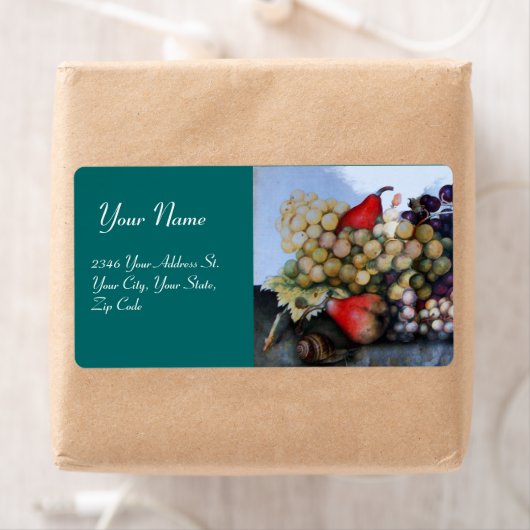 Étiquette FRUITS DE SAISON 1 - RAISONS ET POIRS vert (En situation)