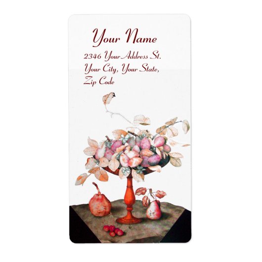 Étiquette FRUITS DE SAISON, JASMINES, PRUNES FEUILLE Rose Bl (Devant)