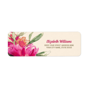 Étiquette Fuchsia Aquarelle Floral Retourner l'adresse Étiqu