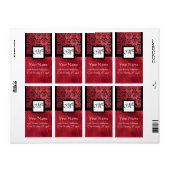 ÉTIQUETTE FUCHSIA BLACK RED SILK DAMASK, MONOGRAM CARRÉ (Feuille entière)