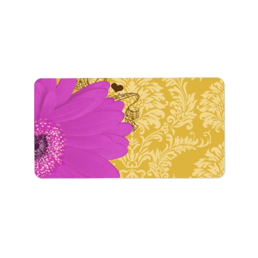 Étiquette Fuchsia Gerber Daisy & Golden Glow Damask (Devant)