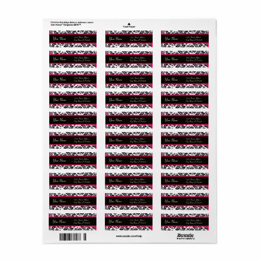 ÉTIQUETTE FUCHSIA ROSE BLANC NOIR ART NOUVEAU DAMASK (Feuille entière)